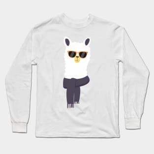 Cute Llama With Glasses - Funny Llama Art In Retro Style Long Sleeve T-Shirt